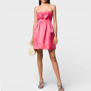 PINKO NWT 100% Silk Pink Strapless Mini Dress with Bow and Tulle.